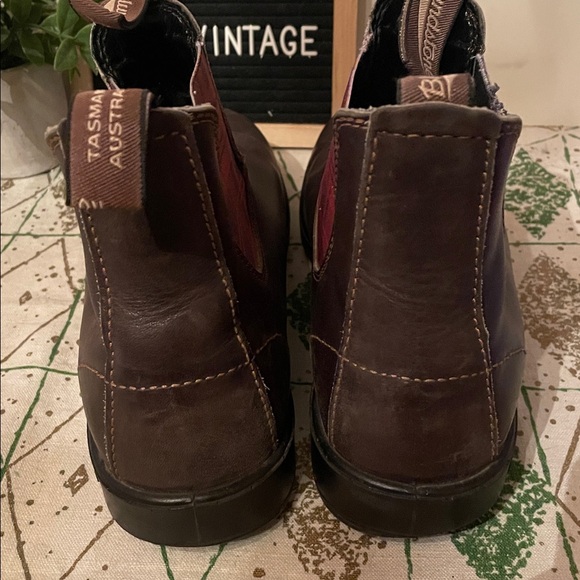 BLUNDSTONE BROWN LEATHER PULL ON BOOTS SZ 10 Plaid inserts - Picture 5 of 9